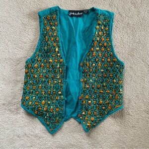 Vintage Teal Shelly Arnold Cotton vest